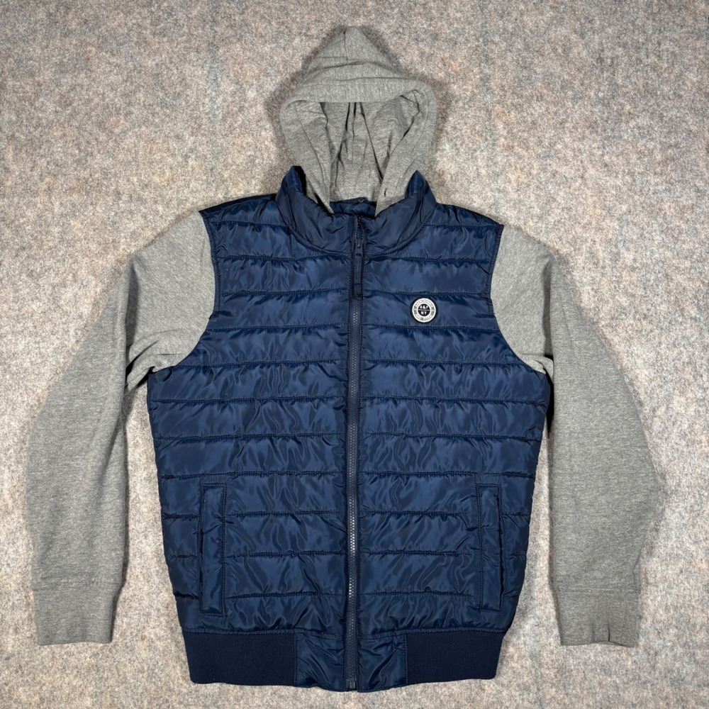 Abercrombie & Fitch Puffer Hoodie Jacket Mens SNavy Blue Grey Hybrid VTG Shacket